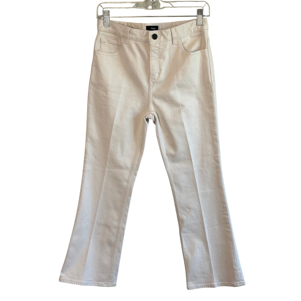 Theory Kick Flare Pants Cream Womens 26 High Rise Stretch Cotton